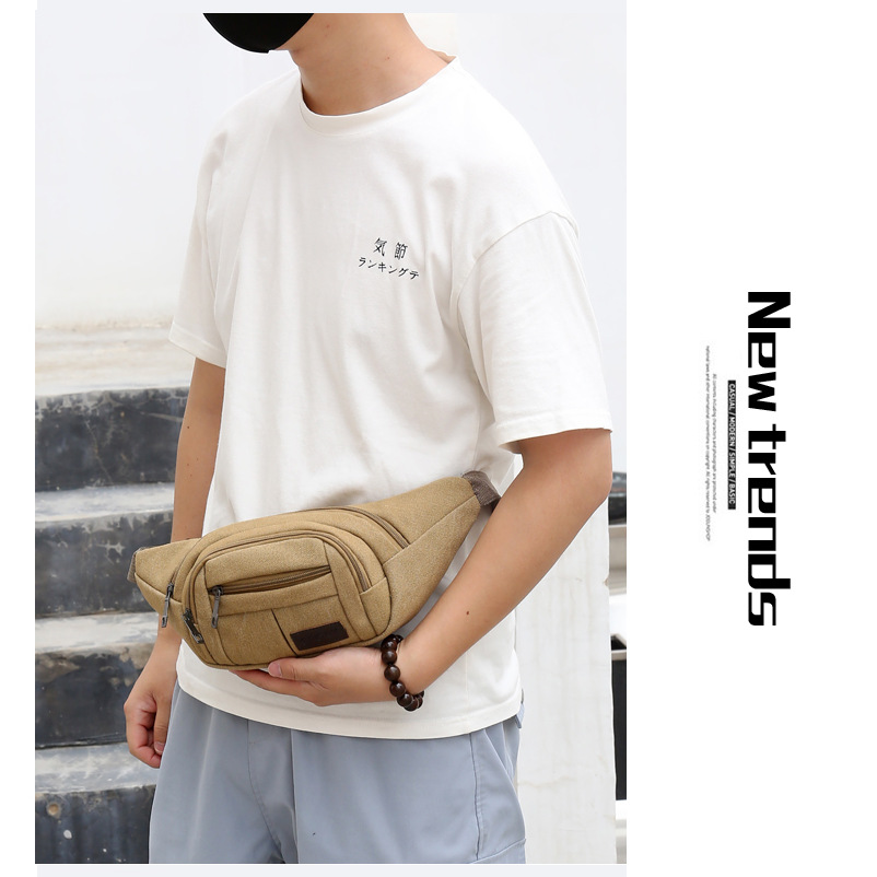 Men's construction site work close-fitting waist bag, wear-resistant canvas, crossbody mobile phone, loose change, crossbody single-shoulder convenient multi-layer bag Application Scenario