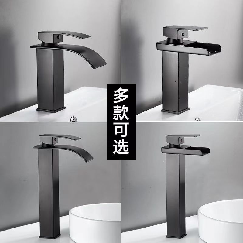 Cross-border basin waterfall faucet, wide-mouthed black stainless steel single-hole square elbow, under-counter basin and under-counter basin faucet Application Scenario