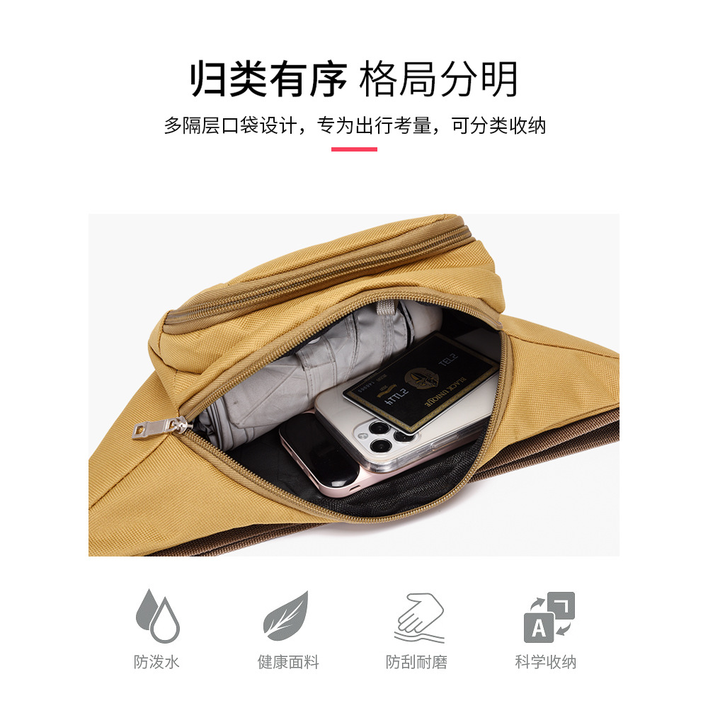 Wholesale of new men's casual canvas waist bags, dirt-resistant crossbody bags for work, outdoor sports close-fitting mobile phone bags Specification drawing