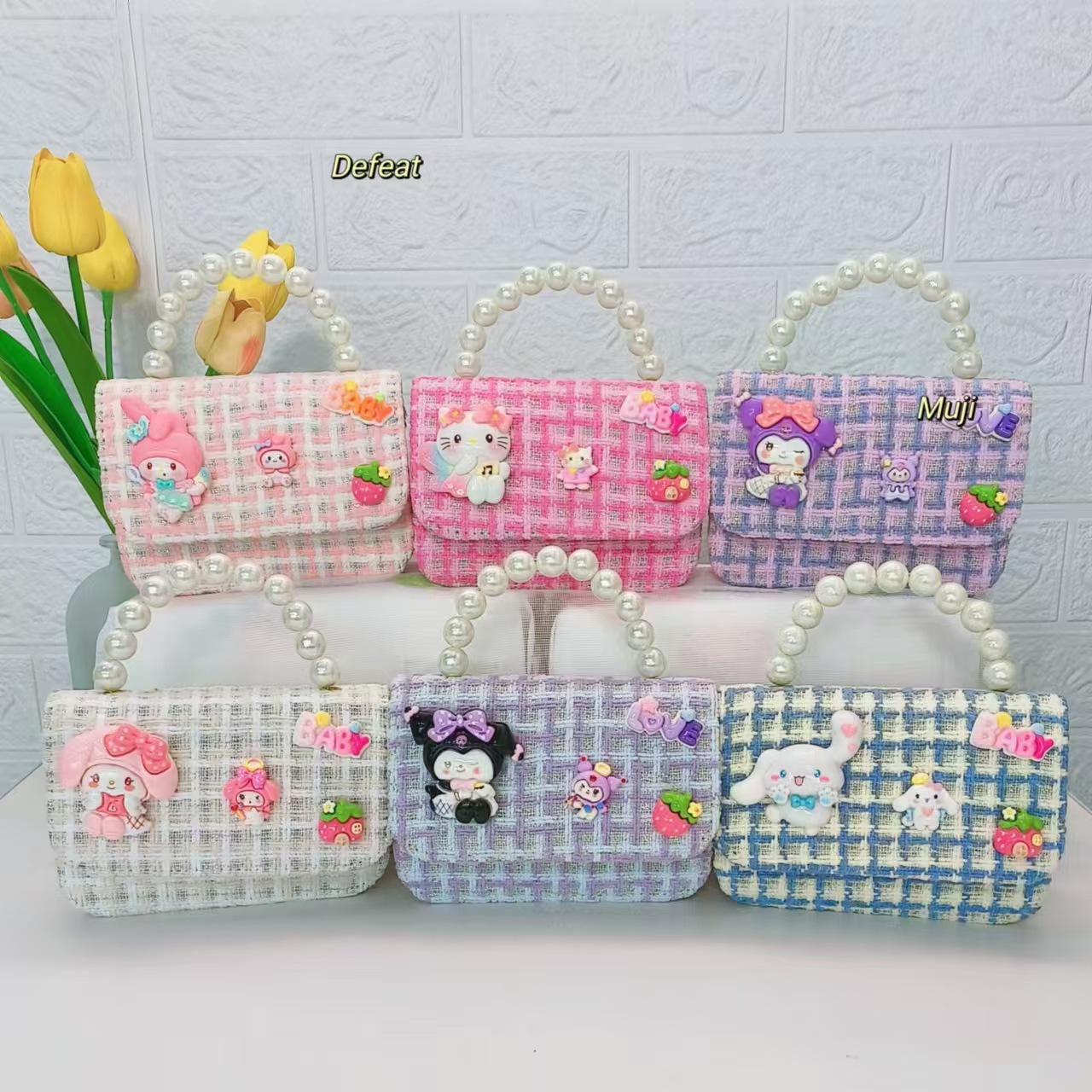 Pearl handbag, Melody children's bag, Kuromi girls' loose change accessory bag, chain bag, bow small square bag full figure
