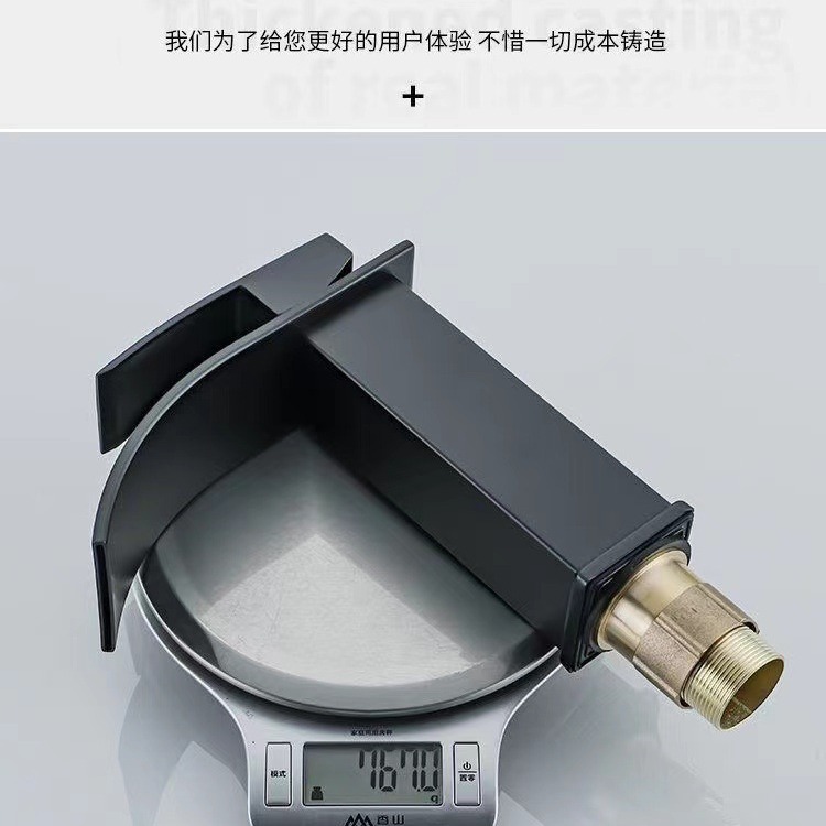 Washbasin, washbasin, basin, hot and cold water faucet, waterfall countertop faucet, black faucet for bathroom details Picture