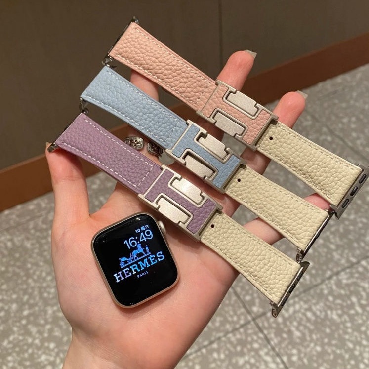 Cross-border Instagram compatible Apple Watch, Apple IWATC, litchi texture silicone leather strap S9 Comfort Ultra full figure