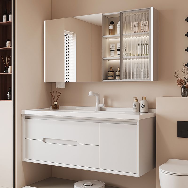 Cream ceramic one-piece French smart bathroom cabinet combination bathroom simple washbasin washbasin oak details Picture