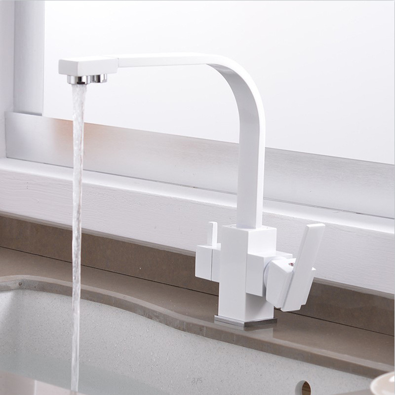 Factory direct supply of all-copper mixed water kitchen faucet, three-purpose pure water kitchen faucet, painted wrench type faucet Specification drawing