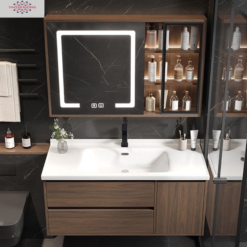 Peach-wood ceramic integrated basin, washbasin, bathroom, washstand, washbasin cabinet combination, smart bathroom cabinet set details Picture