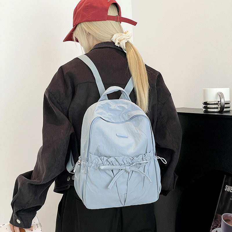 Colorful Fox Japanese and Korean niche design women's drawstring bow backpack Simple and sporty backpack full figure