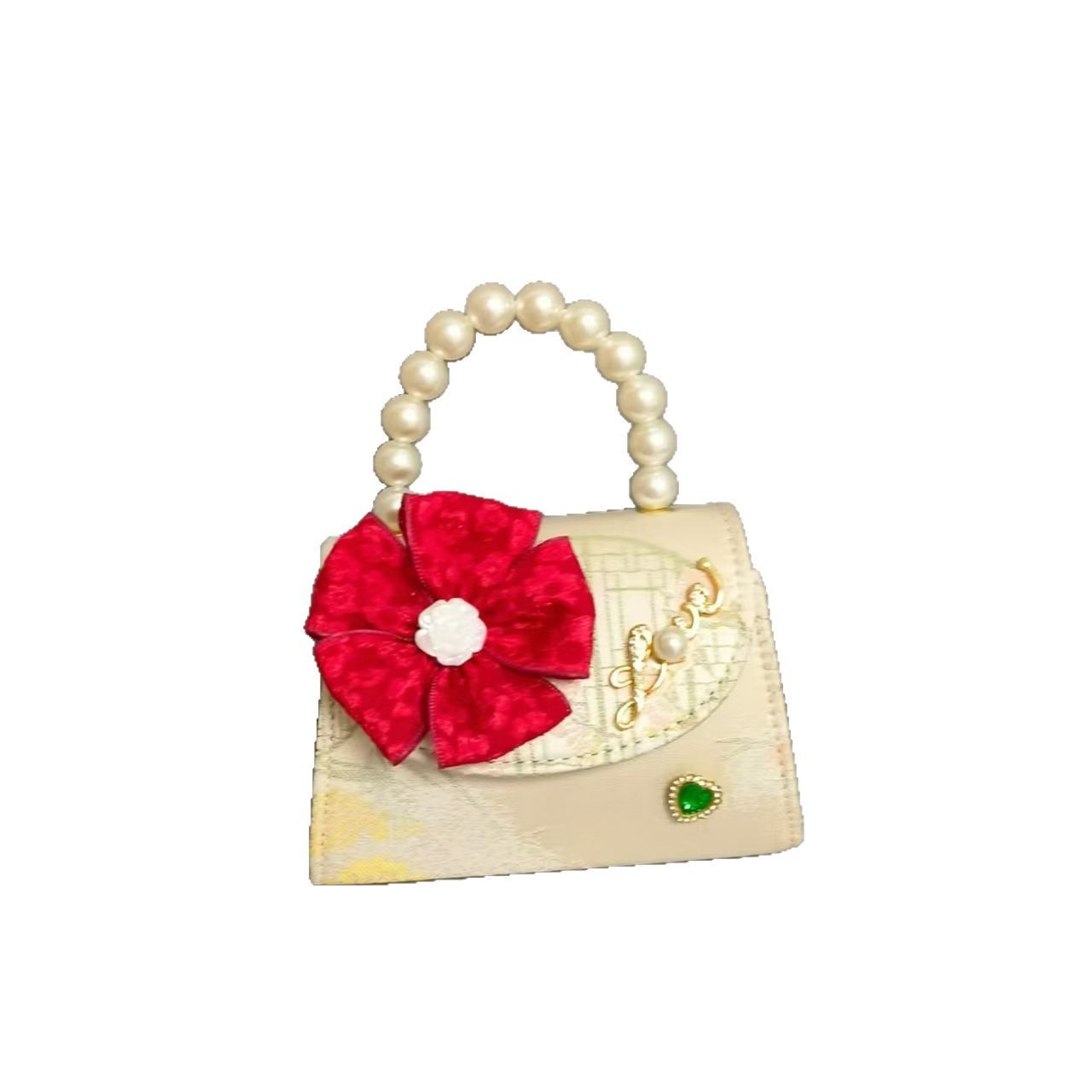 New children's bag, girls' single-shoulder bag, Hanfu accessories, small square bag, princess pearl handbag, bow crossbody bag Item Picture