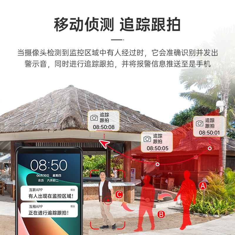 Dome camera wireless mobile phone remote monitor home outdoor high-definition night vision 360-degree unobstructed photography Specification drawing