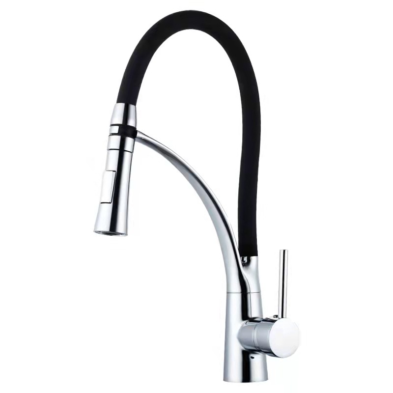 Cross-border all-copper kitchen faucet, cold and hot European and American sink, dishwashing sink, dual-mode water outlet pull-out faucet Item Picture