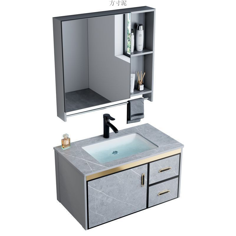 The space aluminum bathroom cabinet and washbasin cabinet combination bathroom washbasin and basin integrated washbasin is modern, simple and intelligent Item Picture