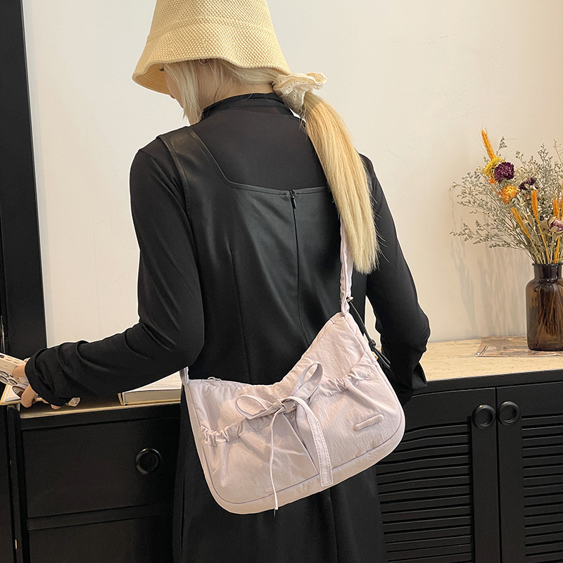 Colorful Fox Korean version of ins ballet-style drawstring pleated single-shoulder bag, bow crossbody commuter women's bag full figure