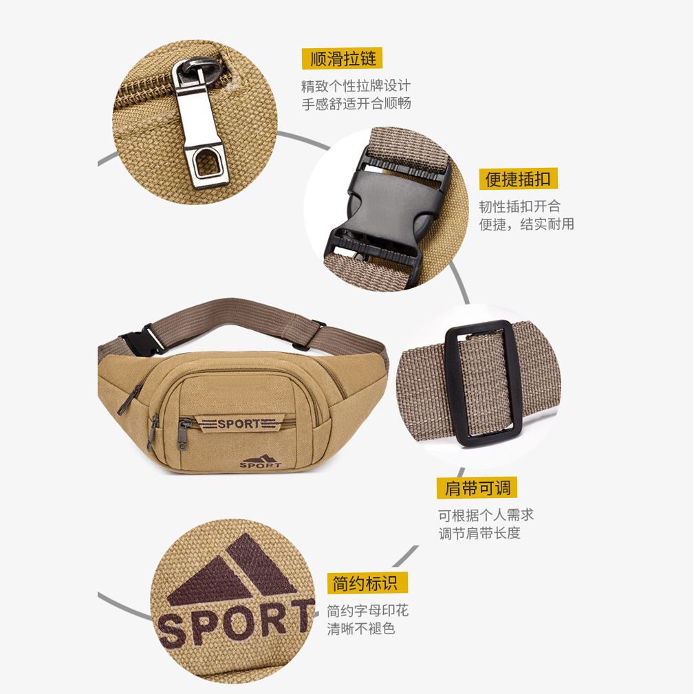 Canvas wear-resistant construction site work waist bag, multi-layer cashier chest bag, single-shoulder convenient, large-capacity crossbody bag details Picture