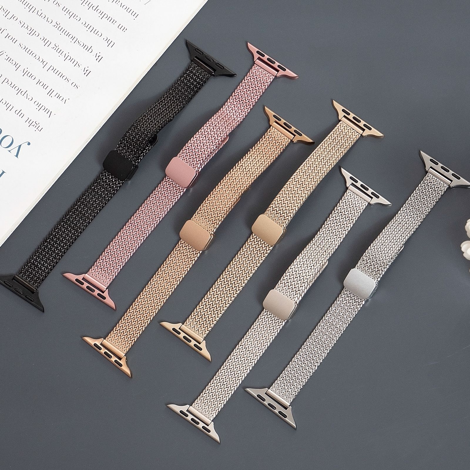 Suitable for Apple Watch strap, iwatch stainless steel metal wheat ear herringbone mesh magnetic clasp Mini Waist women's model strap details Picture