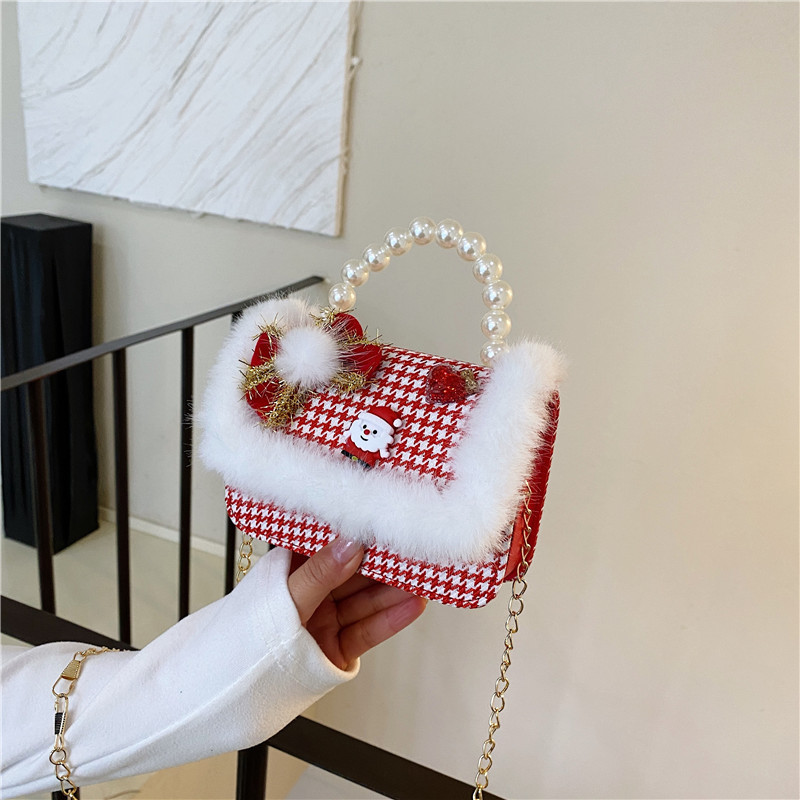 Mini fashionable girls' pearl coin purse 2024 New checkered fashionable Korean version little girl handbag for children's clothing matching Specification drawing