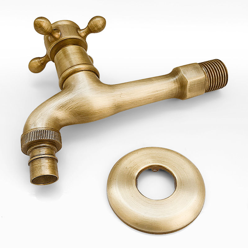 French-style antique brass 4-point washing machine faucet, one in and two out for dual use, 6-point quick-opening mop sink, single cooling faucet Item Picture