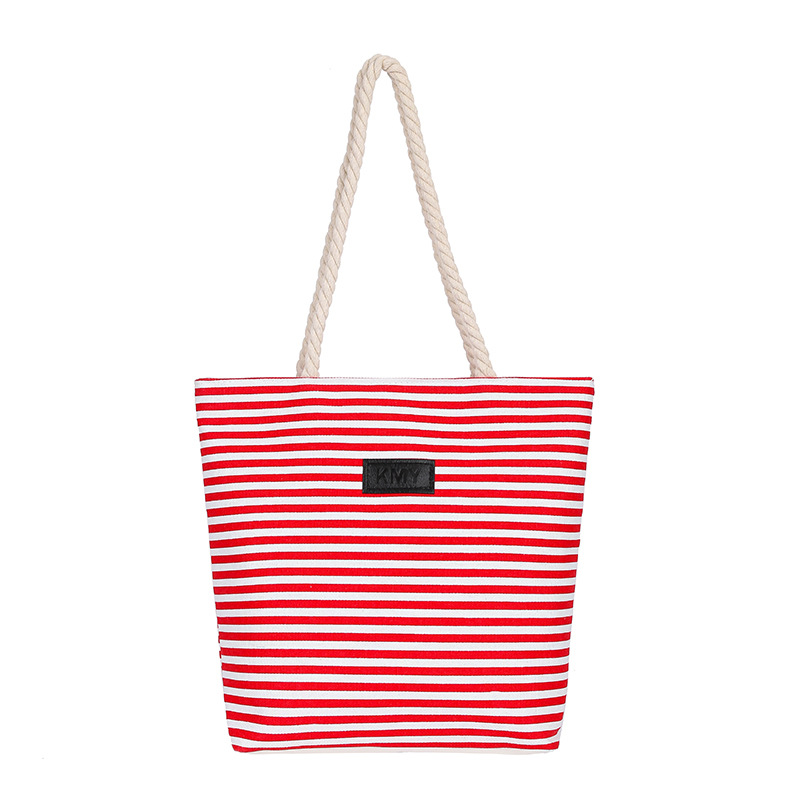 2022 Spring and Autumn New Navy Canvas bag, casual women's bag, fabric bag, single-shoulder handbag, striped large capacity bag Item Picture