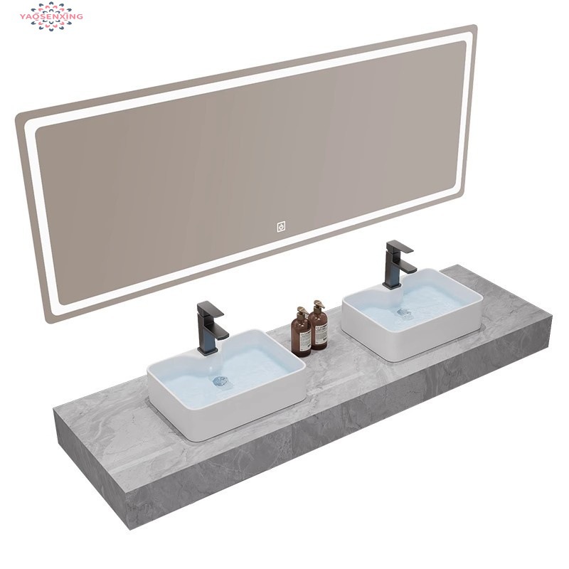 Modern marble countertop double basin hotel public bathroom bathroom cabinet combination bathroom washbasin simple Item Picture