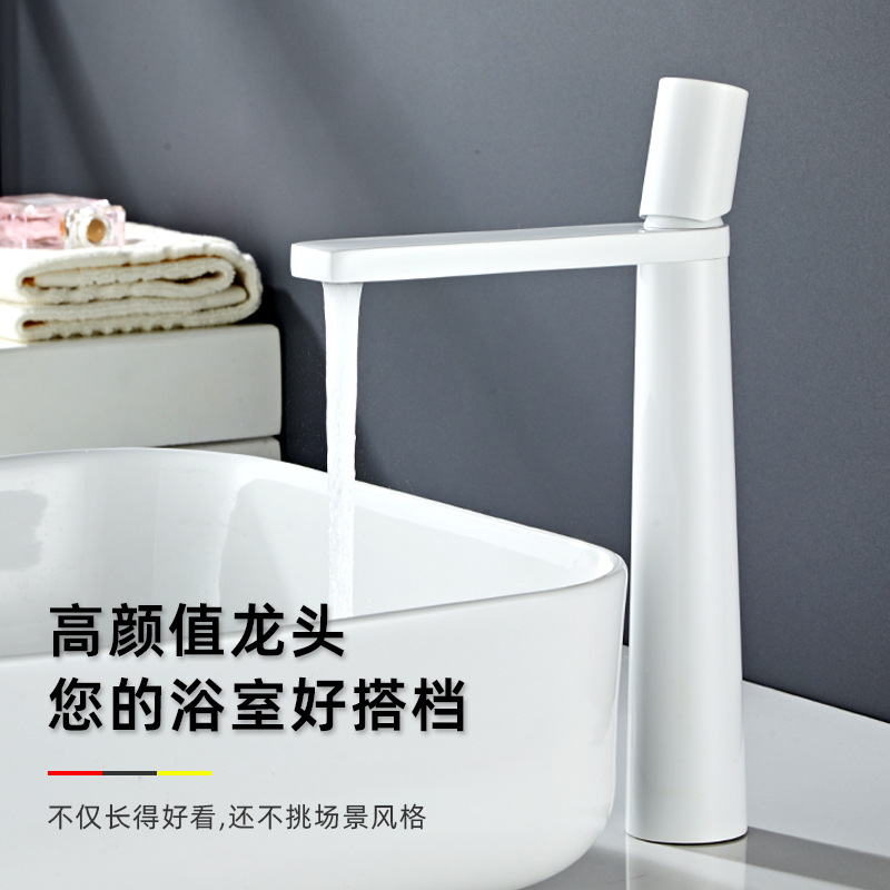 White washbasin faucet, bathroom, personalized and creative, gun gray, cold and hot, washbasin faucet, brass details Picture