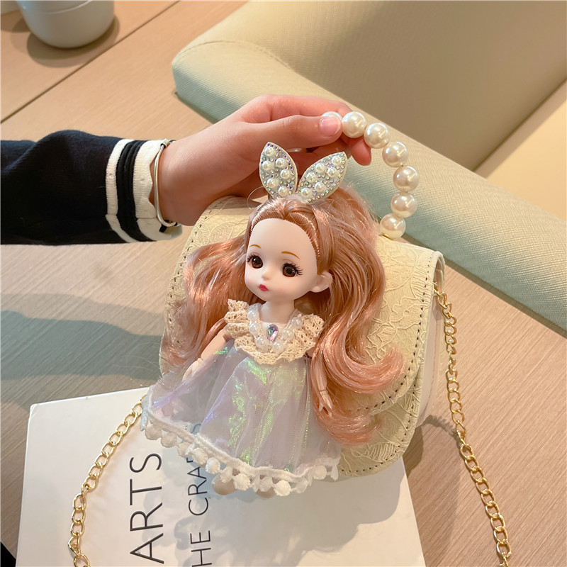 New Korean-style children's princess bag, doll crossbody bag, cute little girl baby single-shoulder pearl handbag Specification drawing
