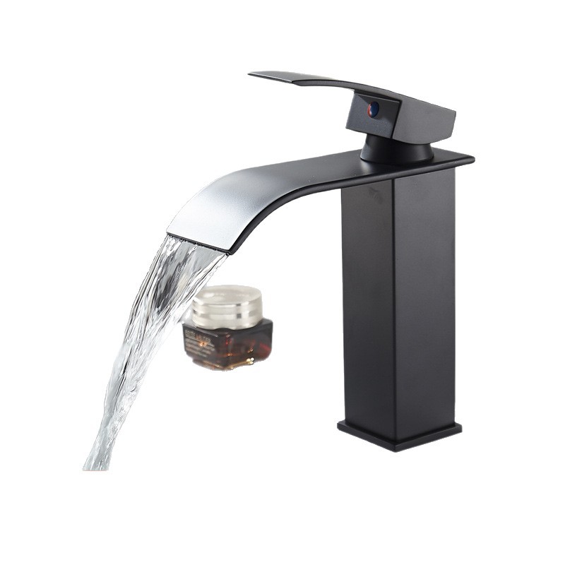 Cross-border black waterfall washbasin faucet LED cold and hot bathroom toilet washbasin countertop basin single hole Item Picture