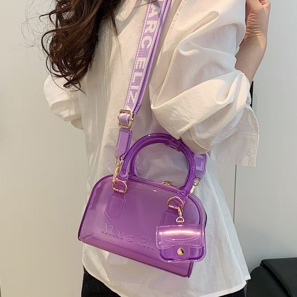 2025 New cross-border bestseller Transparent jelly bag, fashionable and versatile soft handle handbag, summer women's crossbody bag Specification drawing