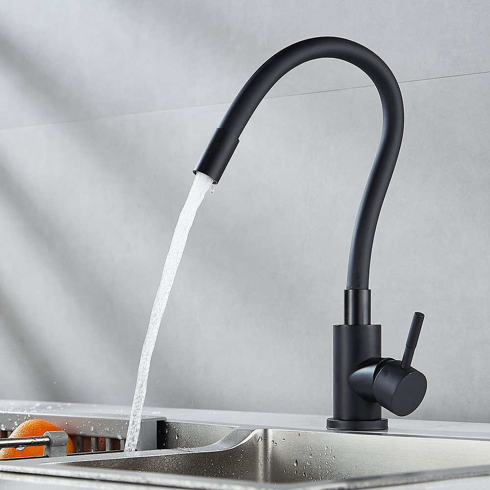 Foreign trade stainless steel black kitchen faucet, household universal rotating sink, sink, hot and cold faucet Application Scenario