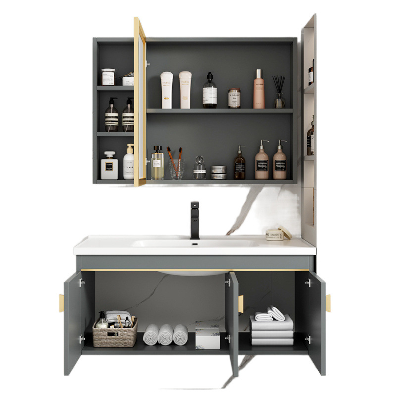 Bathroom washbasin cabinet combination, space aluminum, small-sized bathroom cabinet, integrated ceramic washbasin, household washbasin Item Picture
