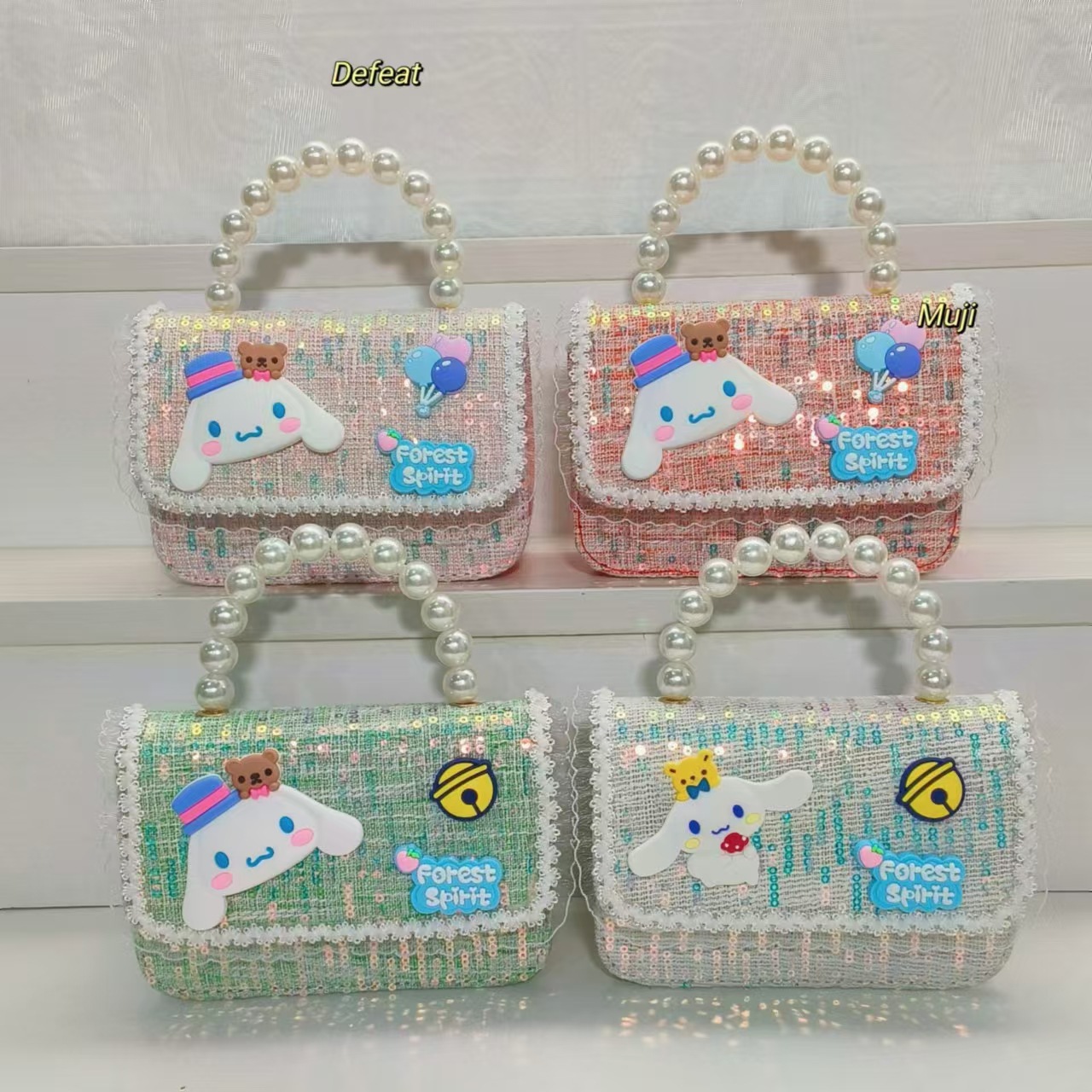 Pearl handbag, single-shoulder crossbody bag, loose change accessory bag, cinnamon dog small square bag, chain children's bag, lucky money bag Specification drawing