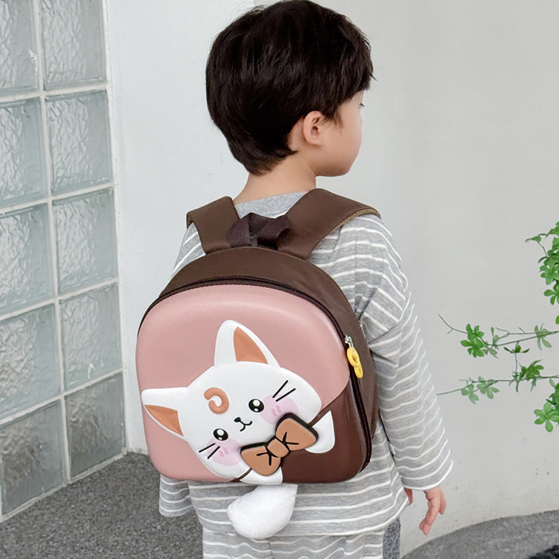New eggshell children's backpacks featuring cute cartoon boys' and girls' backpacks with big tails, cute cat babies and small schoolbags Specification drawing