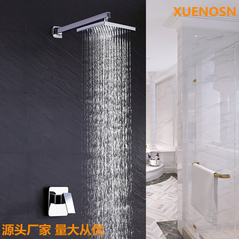 All-copper concealed shower head, wall-mounted single-function square cold and hot shower faucet, concealed cross-border shower head full figure