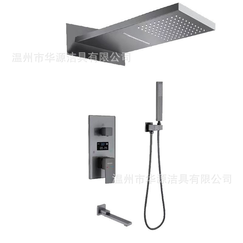 Gun gray embedded wall-mounted shower head, concealed shower set, digital display hidden built-in shower head, ceiling and sky curtain embedded parts Item Picture