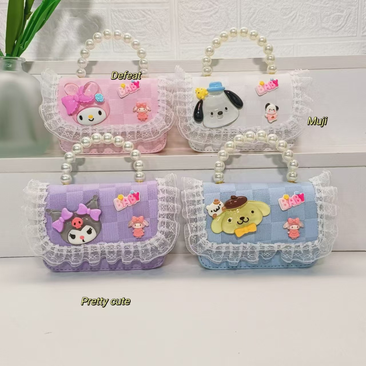 Pearl handbag, crossbody bag, princess bag, loose change, small square bag, chain bag, princess bag, Melody, Kuromi, children details Picture