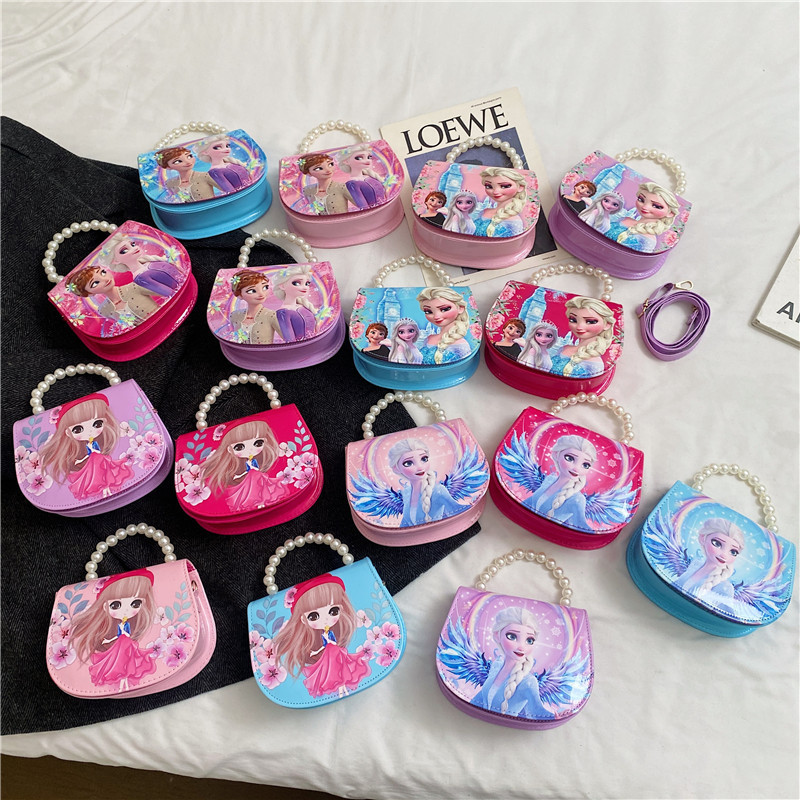 Cross-border children's single-shoulder bag, fashionable cartoon little girl Aisha, versatile ice princess pearl hand-held crossbody small bag full figure