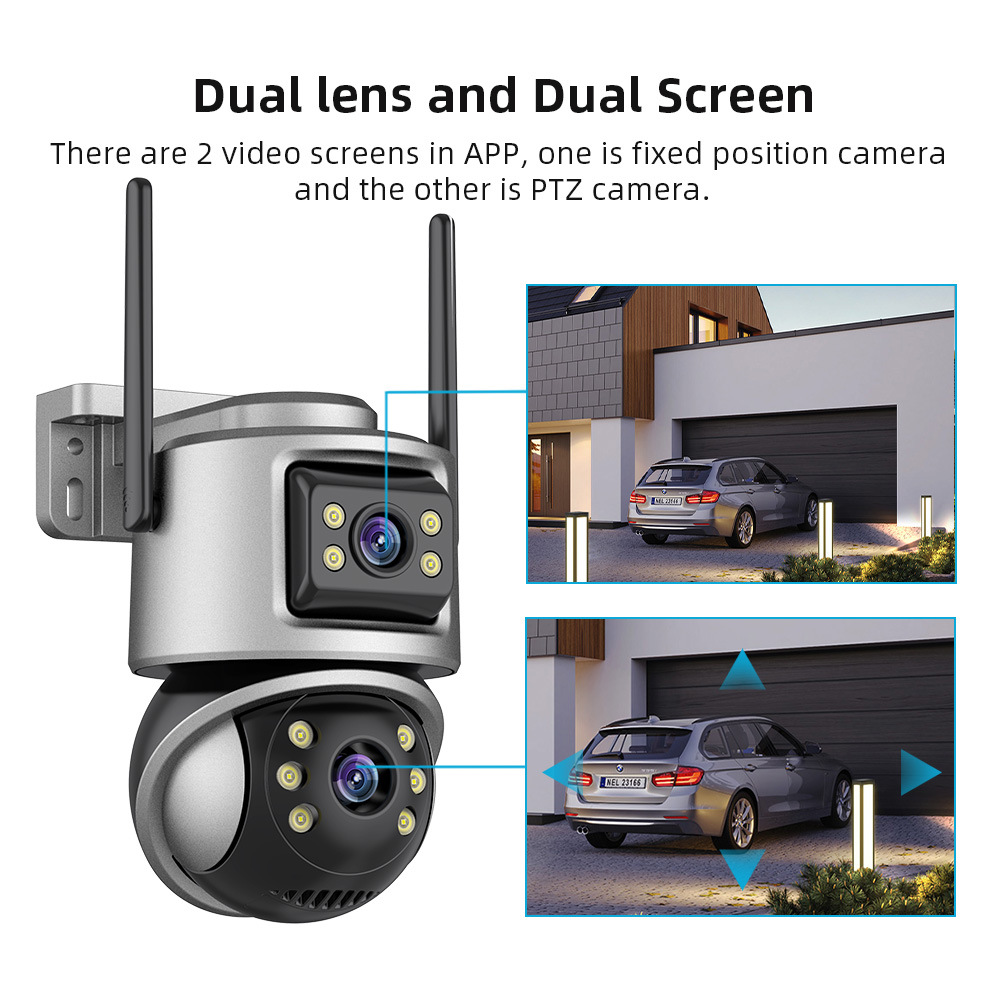 WIFI dual-lens dual-screen surveillance camera icsee gun and ball integrated high-definition outdoor surveillance Dual lens Specification drawing