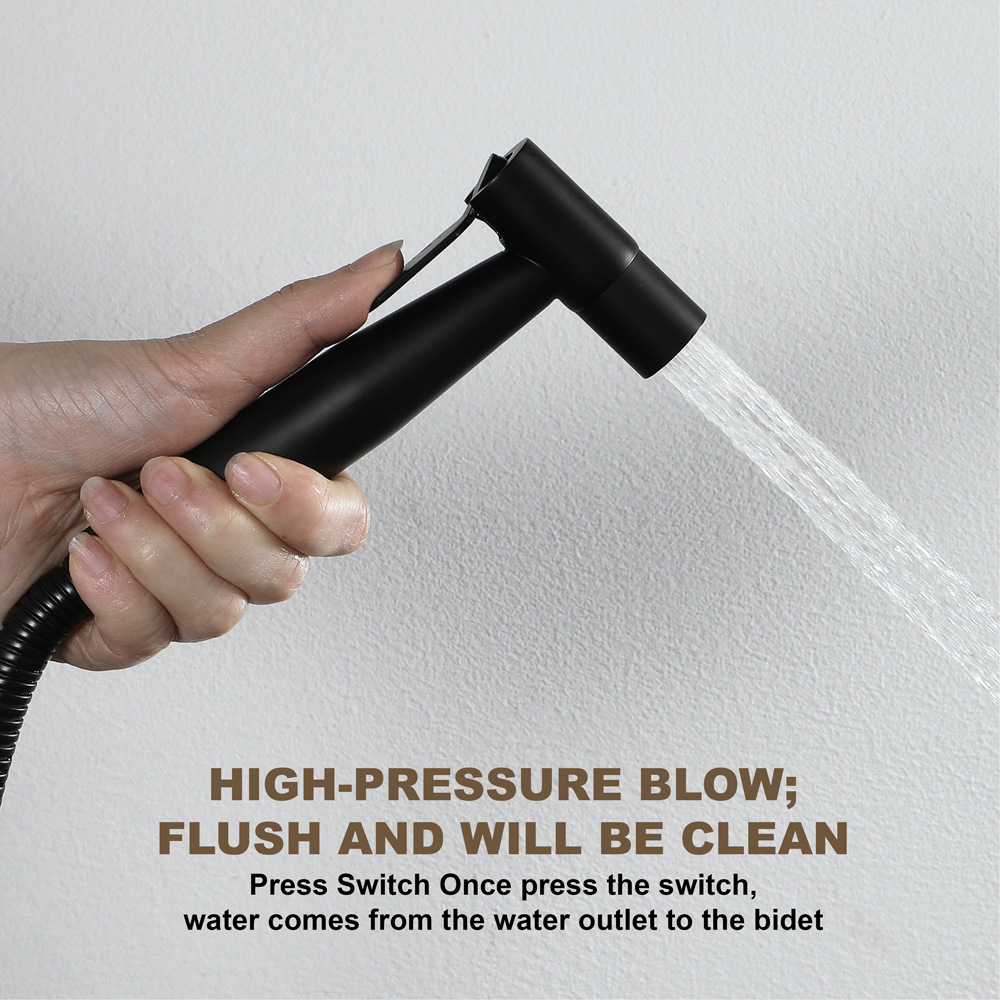 HIDEEP Black Toilet Spray Gun Set, Stainless steel Sanitary faucet, Copper Spray gun, Toilet Flusher HI09021A details Picture