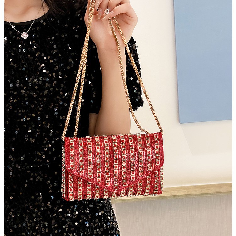 Cross-border bag bestsellers: Women's bag, chain, super shiny diamond-encrusted small square bag, crossbody bag, fashionable and versatile, socialite dinner bag Item Picture
