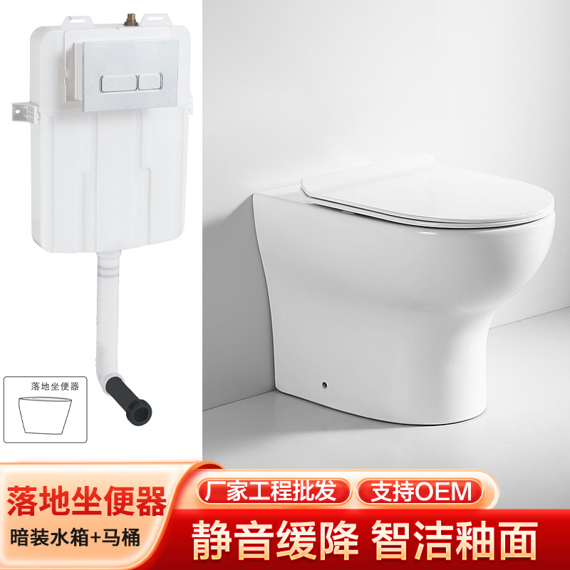 Concealed water tank floor-standing toilet, wall-mounted toilet outlet, hidden water tank, wall-mounted direct flush toilet details Picture
