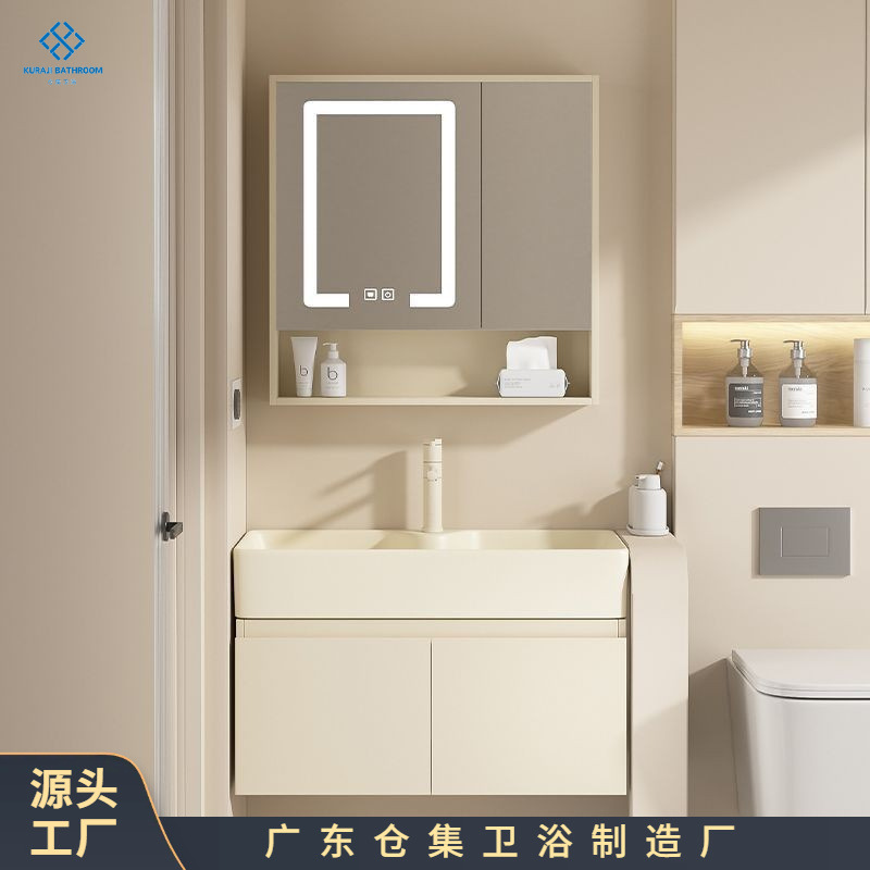 Bathroom cabinet, washbasin, small-sized washbasin, bathroom washbasin, pool, cream style, multi-layer simple solid wood full figure