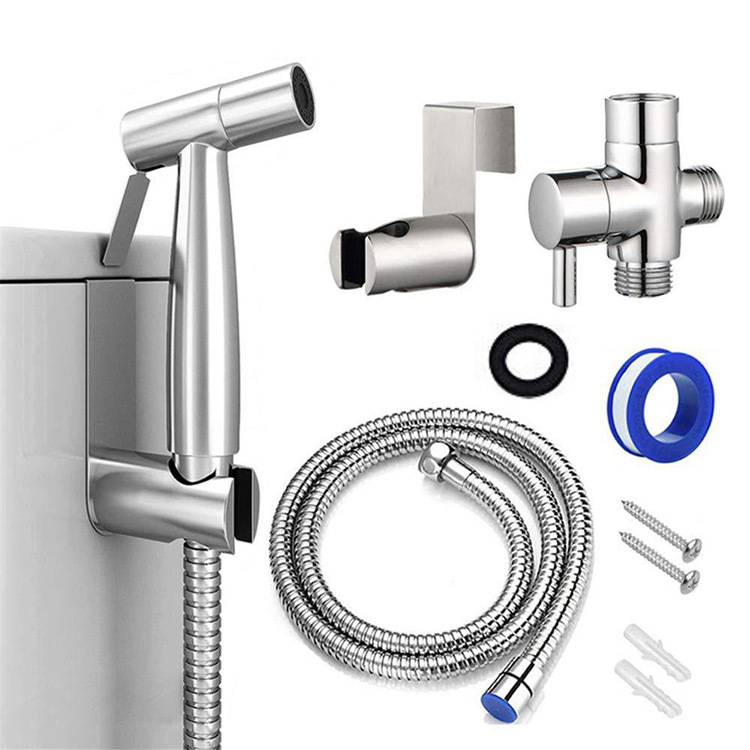 Cross-border 304 stainless steel pressurized feminine washbasin spray brush set, US standard 7/8 toilet sprayer high-pressure flushing spray full figure