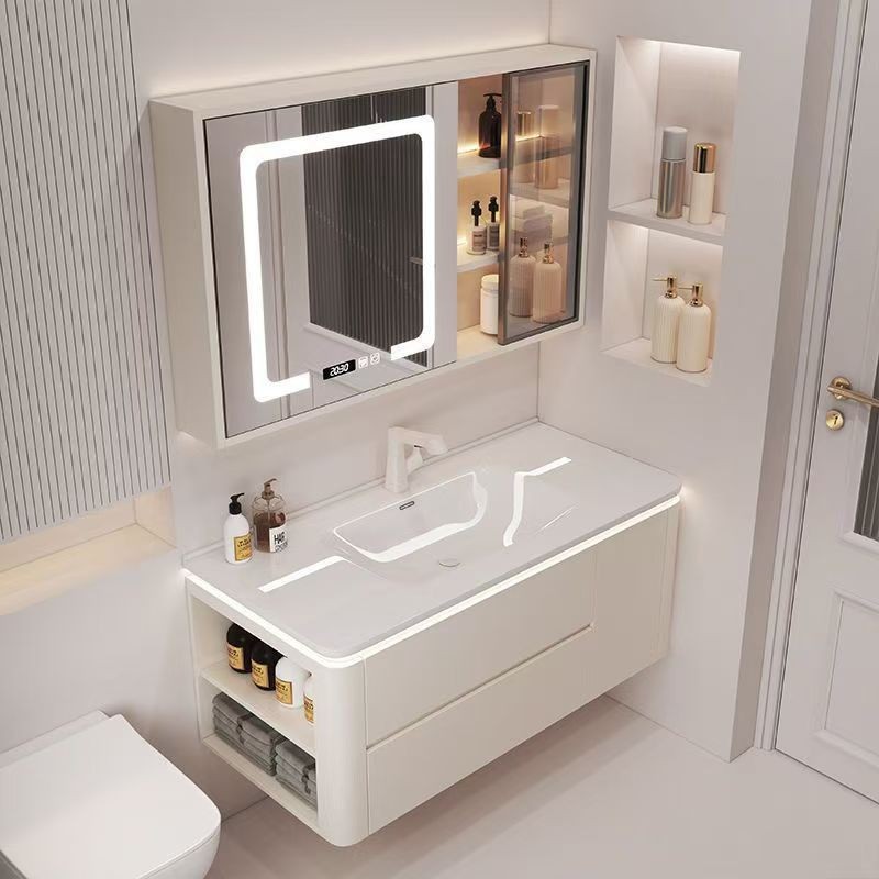 Cream bathroom cabinet washbasin combination ceramic modern integrated bathroom smart washbasin solid wood simple Specification drawing