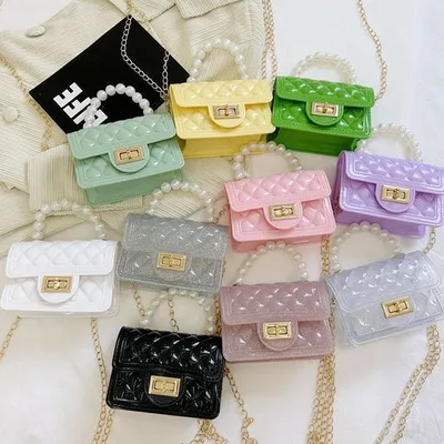 2025 New pearl bags, children's bags, handbags, single-shoulder bags, crossbody bags, ladies' bags, jelly bags, small diamond bags thumbnail