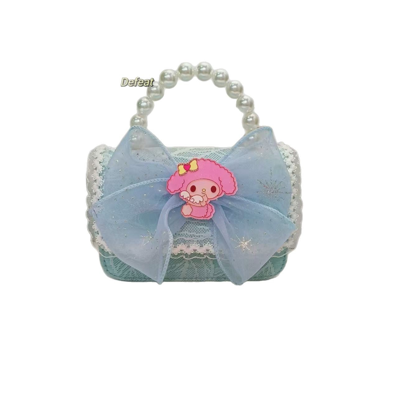 Pearl handbag, princess bag, crossbody bag, small square bag with loose change, chain bag, Melody cartoon bag, bow for children Item Picture