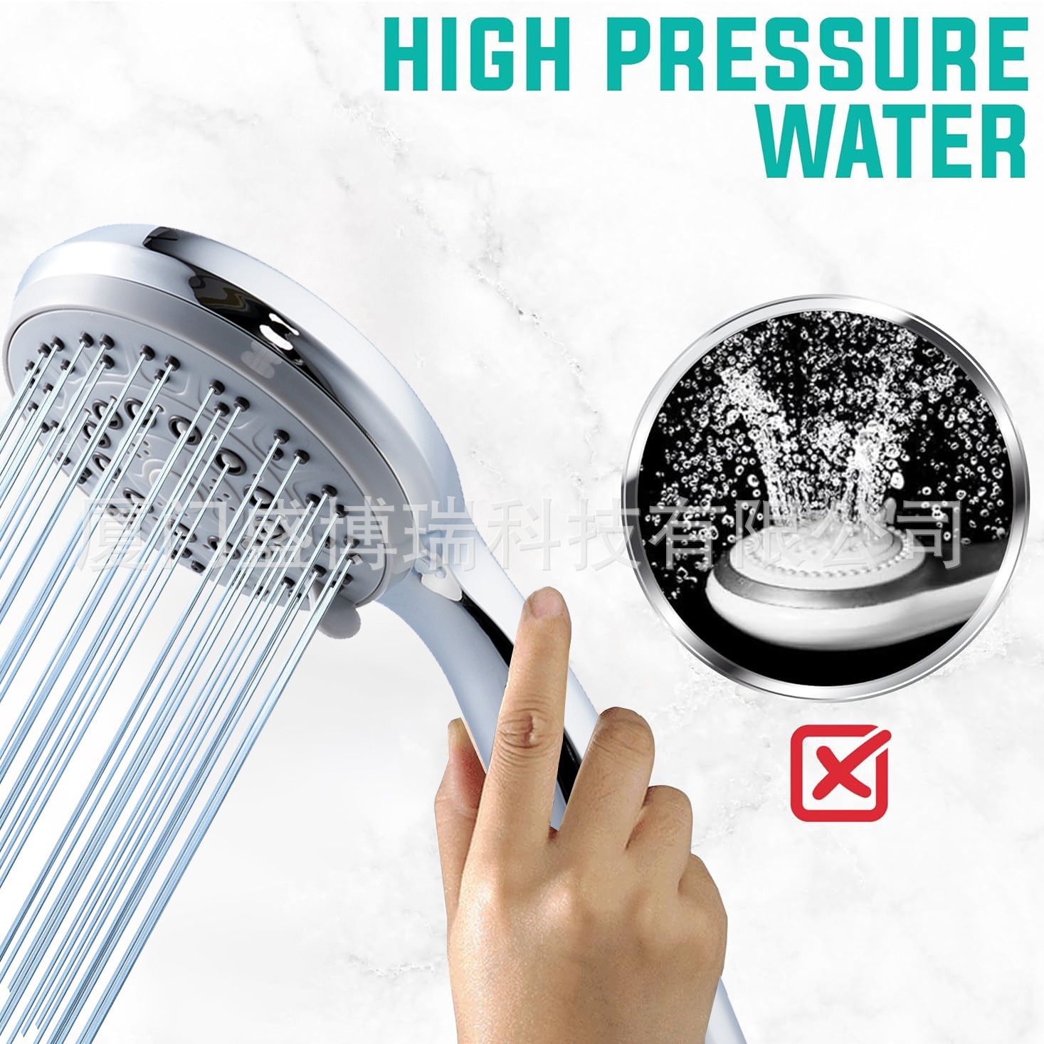 Cross-border bathroom, hotel, household 5-function shower head, hand-held showerhead, multi-functional pressurized showerhead details Picture