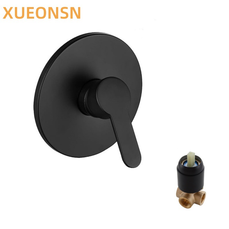Black concealed single-function showerhead, wall-mounted brass body, built-in circular shower, cold and hot mixed faucet Item Picture