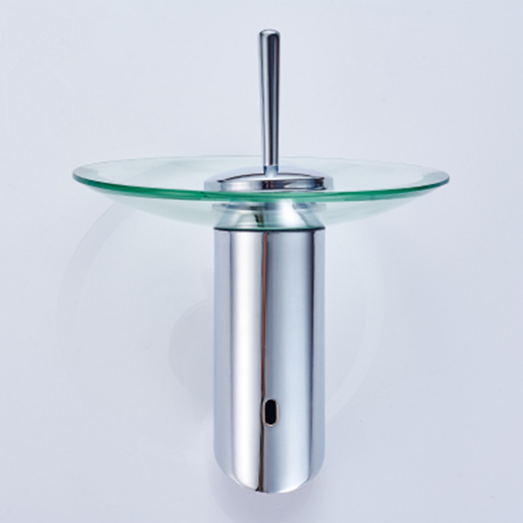All-copper washbasin, countertop basin, glass faucet, cold and hot glass single handle, bathroom creative waterfall, stainless steel faucet Item Picture