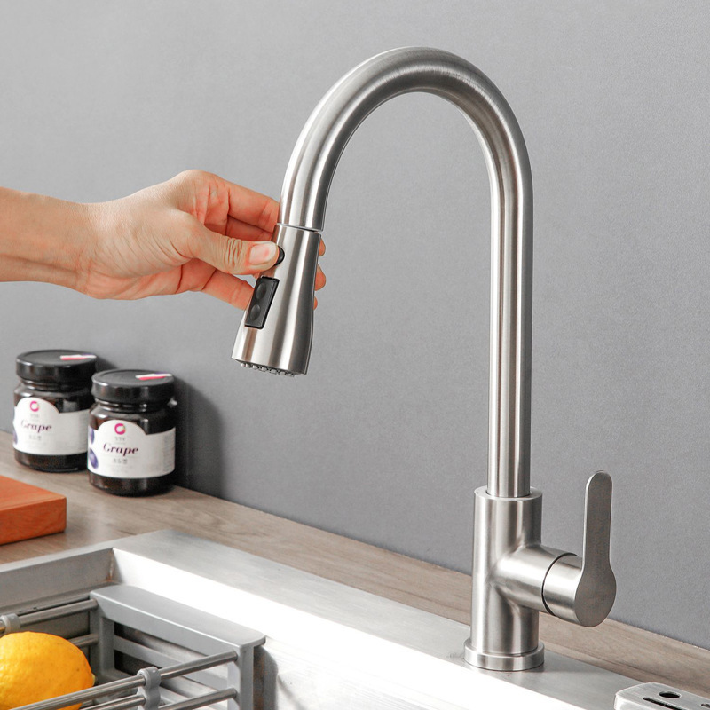 Kitchen stainless steel pull-out faucet for both hot and cold use, Qianqing sink and sink, splash-proof rotating faucet details Picture