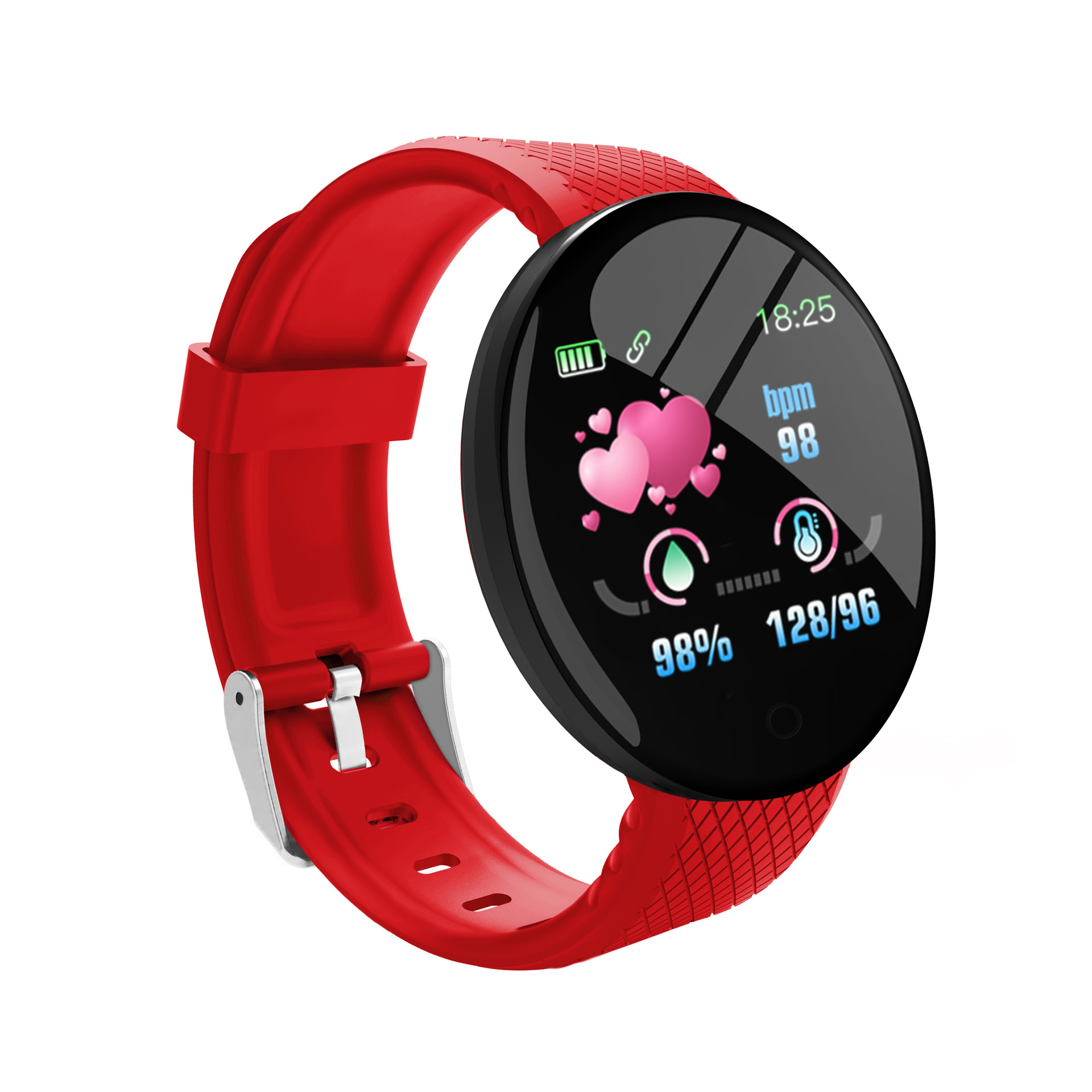 D18 Round Screen Smart Bracelet, e-commerce cross-border blood pressure, heart rate, multi-functional step count, Bluetooth alarm, sports bracelet Specification drawing