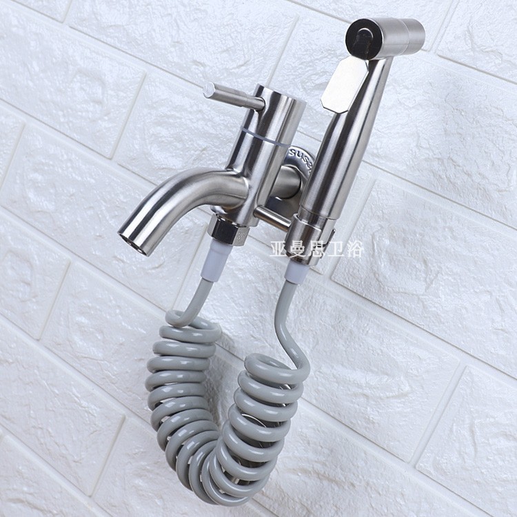 No drilling required 304 stainless steel toilet, women's washbasin, spray gun set, pressurized nozzle, bathroom bidet, toilet flushing device Specification drawing