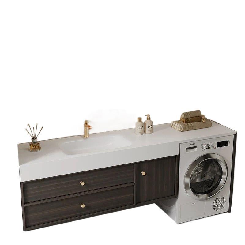 Retro-style rock plate seamless hot-bent one-piece basin, bathroom washing machine, bathroom cabinet set, hand wash and washbasin Item Picture