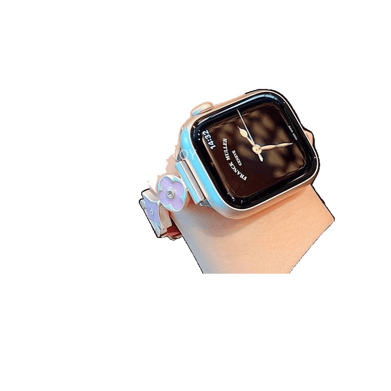 Suitable for Applewatch straps: Apple Watch four-leaf flower leather metal s8 leather strap, s10 high-end feel, s9 Item Picture